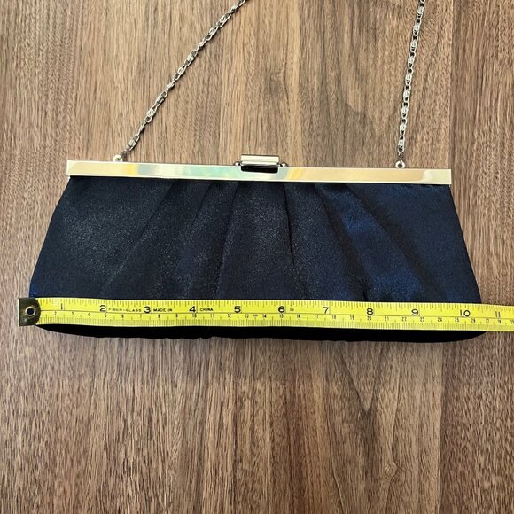 Jessica McClintock Y2K Black Clutch Shoulder Bag Evening Silver Drop Chain Strap - Picture 8 of 10